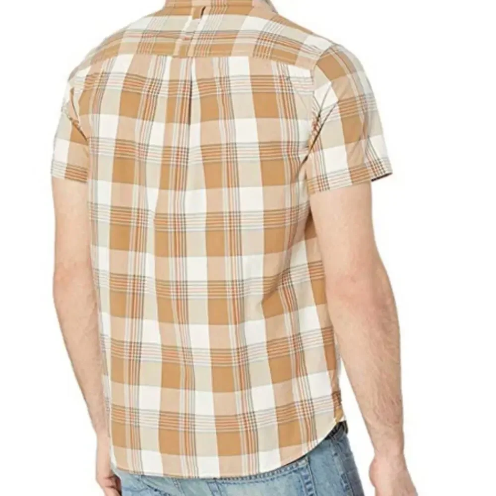 The North Face Men's Plaid Short Sleeve Top Tan White Large